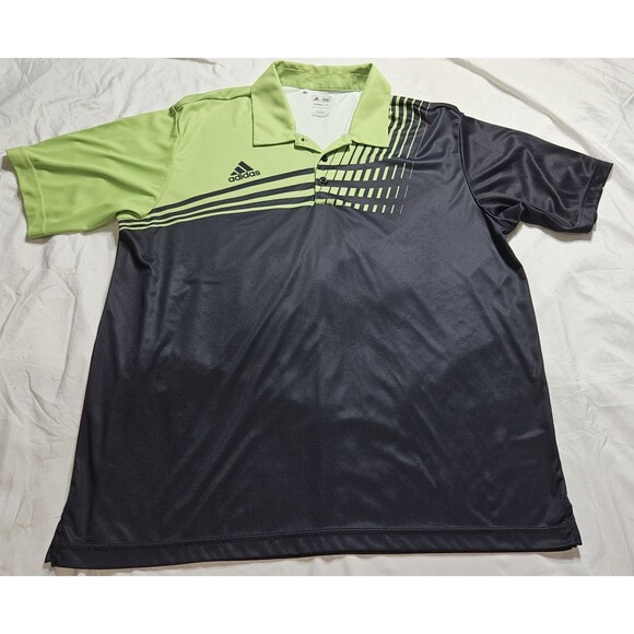 Adidas Golf Polo Shirt Mens Large Black Green Climalite Short Sleeve Logo - Picture 1 of 7